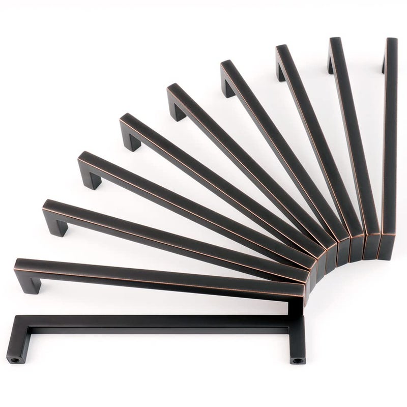 KOOFIZO Solid Square Bar Cabinet Handle - Oil Rubbed Bronze Furniture Pull, 6.3 Inch/160mm Screwhole Distance, 10-Pack for Kitchen Cupboard Door, Bedroom Dresser Drawer, Bathroom Wardrobe Hardware - Image 1